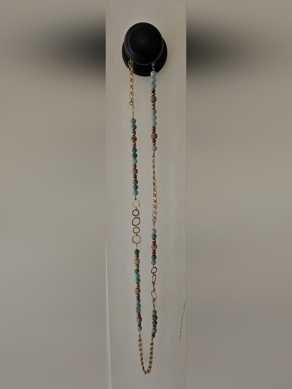 Source Unknown Gold and Aqua Bead Link Necklace